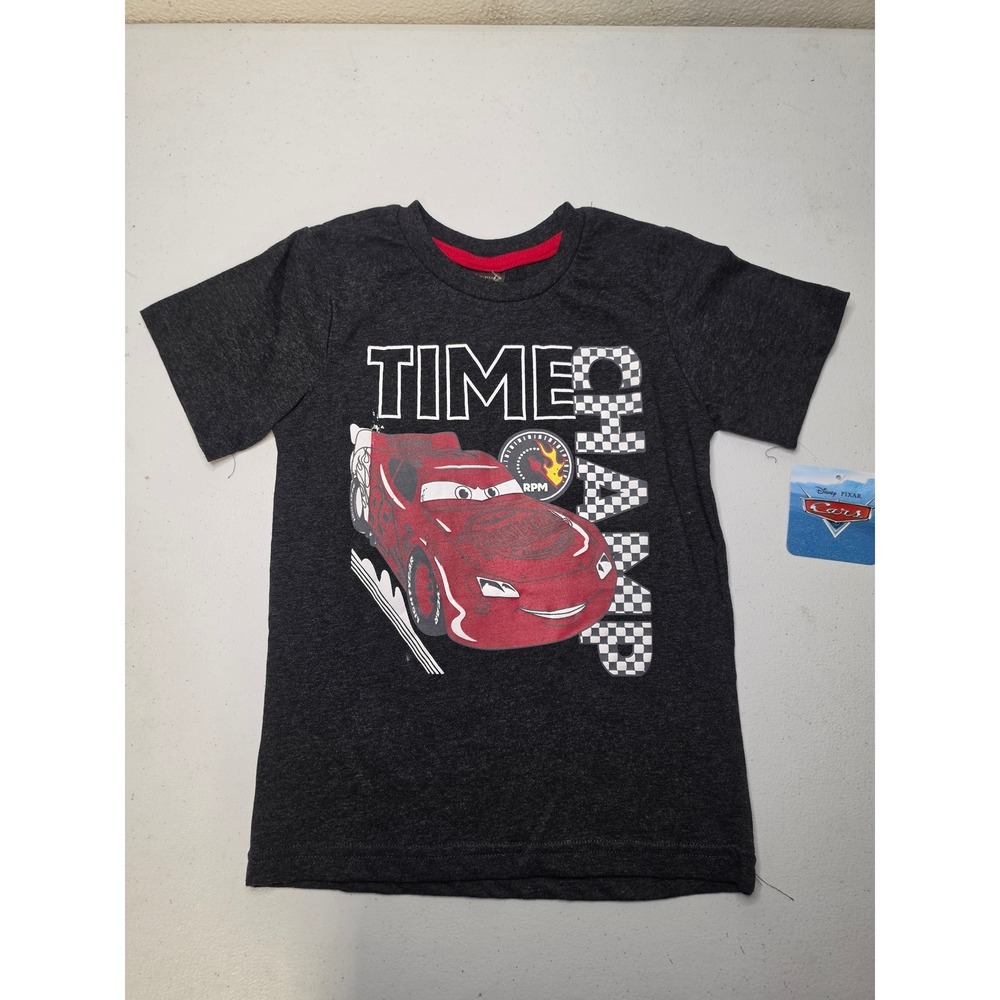Disney Pixar Cars Lightning McQueen Dark Gray Time Champ Graphic Tee Shirt Sz 5